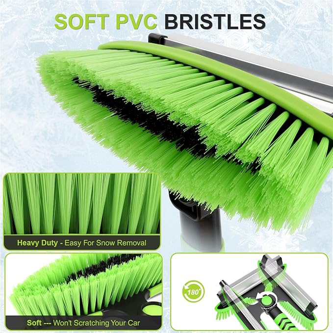YOUGFIN 4 in 1 Ice Scraper & Snow Brush & Snow Shovel for Home Car, 43" Extendable Window Ice Removal with Squeegee for Windshield, Heavy Duty Snow Cleaner with Foam Grip & 180° Rotating Head for Auto