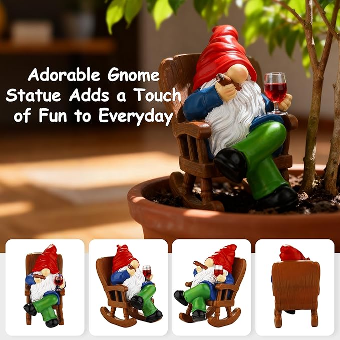 Funny Garden Gnomes for Outdoor Decor, 7 Inch Faceless Gnome with Wine Glass Statue, Resin Yard Figurine for Garden Patio Lawn, Mini Gift for Mom Grandma Christmas Halloween