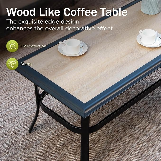PHI VILLA Outdoor Porch Furniture Set, Upgraded Wicker&Metal Deep Seating Patio Furniture Conversation Set with Waterproof Thick Cushions for Balcony, Deck, and Yard (4 Pieces,Beige)