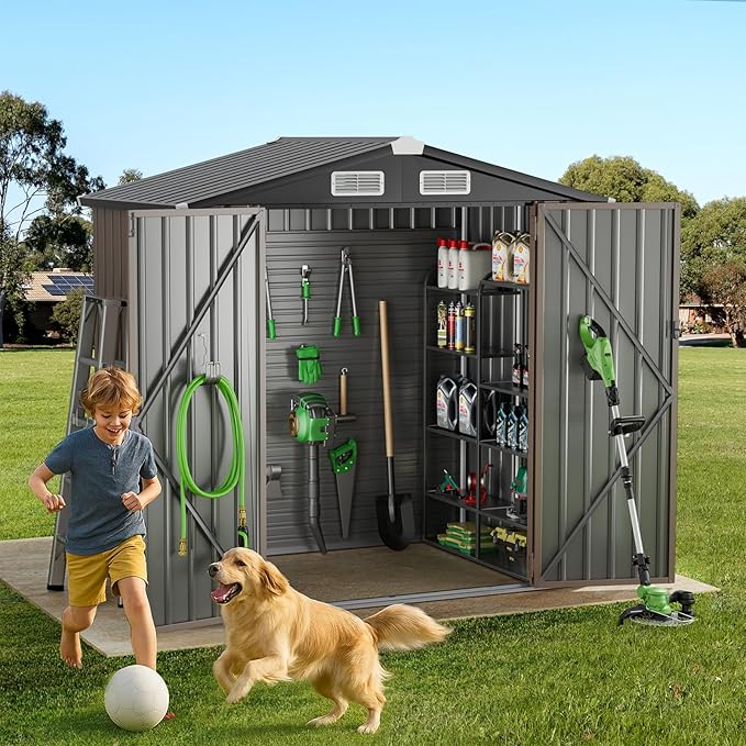 GVDV 6x4 FT Outdoor Metal Storage Shed, Durable Garden Shed with Updated Frame Structure for Backyard, Patio, Tool Storage, All-Weather Shelter for Bike, Gardening Tools, Equipment, Pet