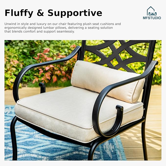 MFSTUDIO Outdoor Dining Set for 6, Patio Table and Chairs Set with Umbrella Hole, 7 Piece Patio Furniture Dining Set for Deck Backyard Garden