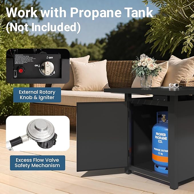 43'' Propane Fire Pit Table, 50000 BTU Gas Fire Pits Table with Removable Lid and Lava Rock, Rectangular Fire Table with Cover, Ideal for Dining or Party on Patio, Garden, Yard, Black