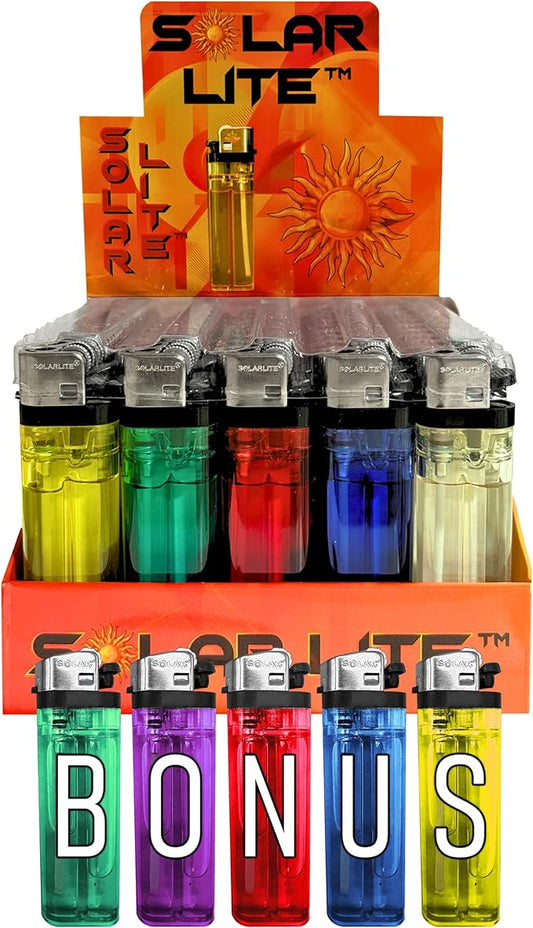 Disposable Lighters (Pack of 50) | Solar Lite® | Bonus 5pk Included | 55 Pack of Total Lighters