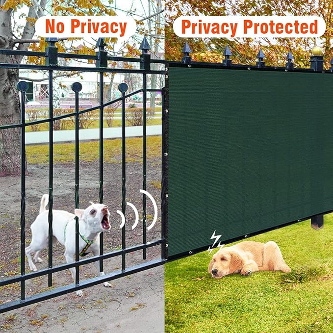 iCover 5x12ft Fence Privacy Screen, Heavy Duty Fencing Panels Screens, Outdoor Shade Cloth Mesh Barrier, Reinforced Bindings and Brass Grommets, Cable Zip Ties Included, Green