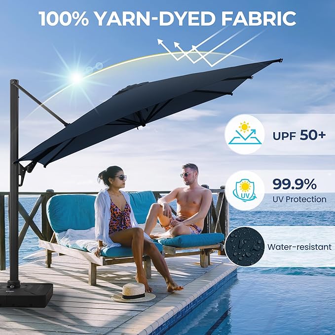 SUNVIVI OUTDOOR Patio Umbrella, Rectangular Patio Umbrella, Metal Pole Square Outdoor Umbrella with Crank and Push Button Tilt, Large Outdoor Umbrella with Polyester Canopy
