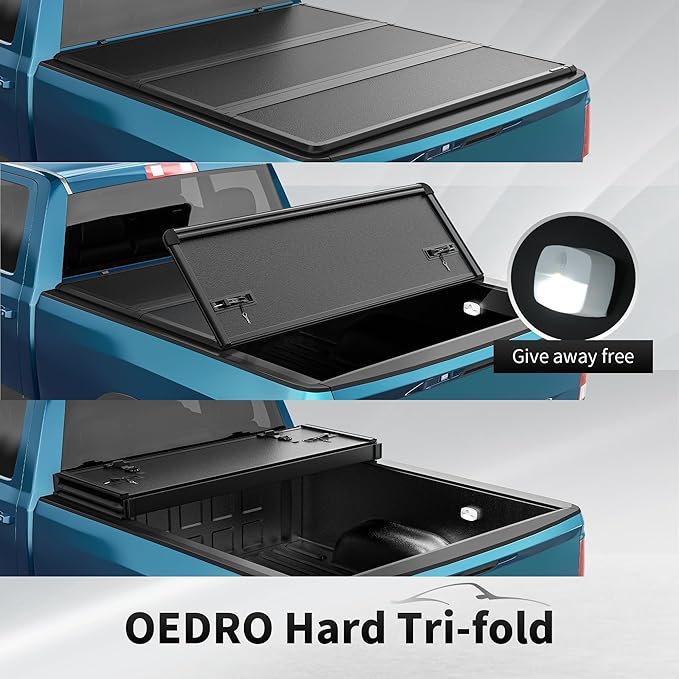 OEDRO FRP Hard Tri-fold Tonneau Cover Fold Truck Bed Covers Compatible with 2020 2021 2022 2023 2024 2025 Chevy Silverado/GMC Sierra 2500 3500HD with 6.9 Feet Bed