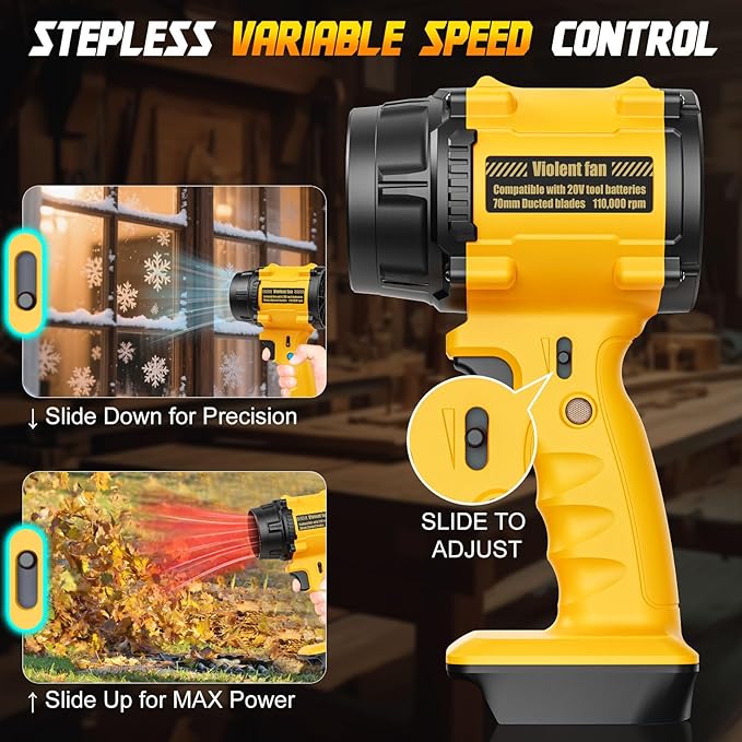 Rozlchar Electric Cordless Leaf Blower Compatible for DeWALT 20V Batteries(No Battery), Variable Speed Handheld Turbo Blower with Powerful Motor, Portable Dust/Snow Cleaner for Lawn, Patio