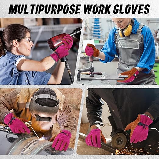 HANDLANDY HLDD 2 Pairs Leather Work Gloves for Men & Women – Cowhide Gardening Gloves, Thorn Proof, Cotton Lined, for Tig/Mig Welding, Construction, Chainsaw, Farm, Landscaping