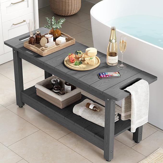 Stoog 30" Shower Bench, Waterproof HIPS Shower Stools with 400 lbs Weight Capacity, Shower Chair for Inside Shower, Non-Slip, Grey