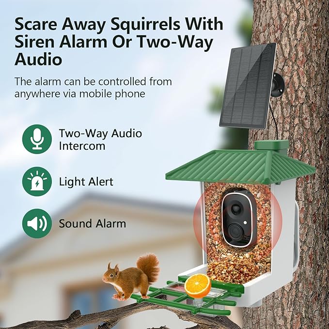 Smart Bird Feeder with Camera Solar Powered, 2K HD WiFi Live View Bird Feeders for Outdoors, AI Birds Recognition & Instant Alerts,Weatherproof Design – Best Gift for BirdLovers & Garden Birdwatching