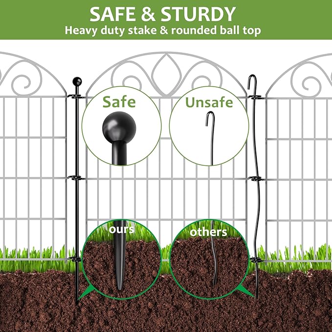 5 Panels No Dig Decorative Garden Fence Panel – 28" H X 9.8' L Rustproof Metal Dog Fence Outdoor for Yard, Animal Barrier Fence for Pet, Garden Border, Patio, Flower Beds| Temporary Fencing