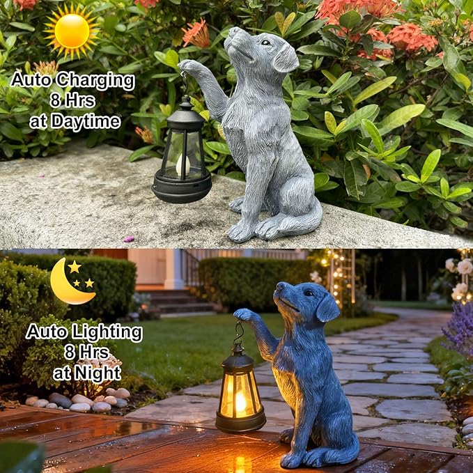 YODY Garden Statues Outdoor Garden Decor: Dog Statue with Solar Lantern for Yard Art Lawn Ornaments Porch Patio Balcony Home House - Birthday Gifts for Grandma Mom Women