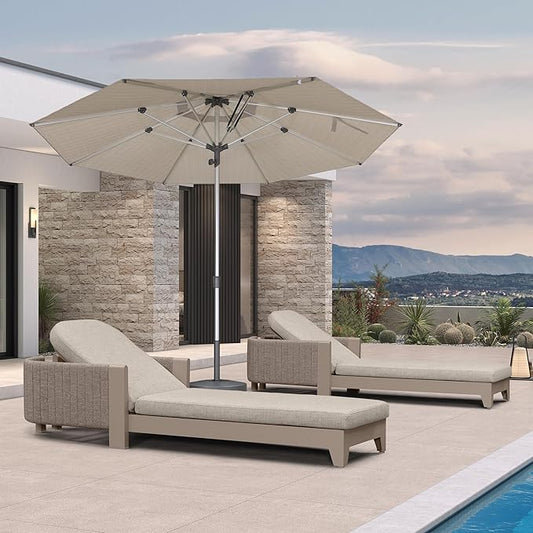 PURPLE LEAF 3-Piece Outdoor Chaise Lounge Set with Market Umbrella Adjustable Sunbathing Daybed for Pool, Garden and Backyard Nurture Shale