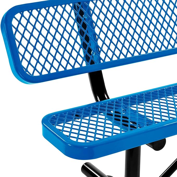 Global Industrial 8'L Heavy Duty Expanded Metal Mesh Bench with Backrest with Steel Frame, Portable Outdoor Bench, 1000 lbs Capacity, Blue, 96" L x 24" W x 33" H