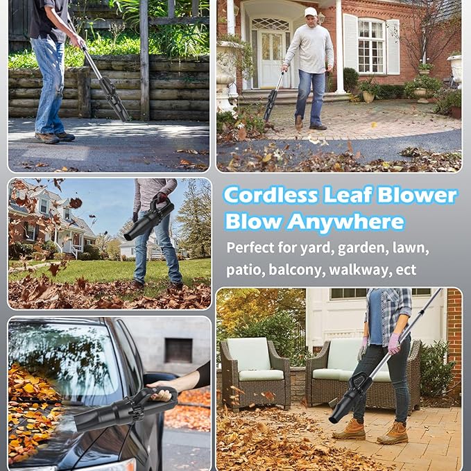 Outdoor Broom with Leaf Blower, Small Cordless Leaf Blower with Long Handle Broom, Lightweight Rechargeable Air Duster Broom Blower for Lawn Yard Patio Garden Balcony Car RV(Charger Included)