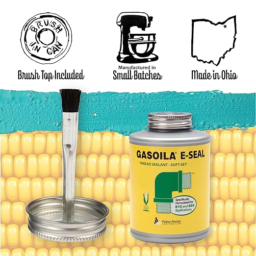 Gasoila Thread Sealant for Ethanol E10 & E85 Applications – Non-Hardening, Non-Toxic, Opaque Dark Green Paste – USA-Made, 1 Pint – Ideal for Pipe Threads, Motors, Fuel Lines & More – Brush in Cap