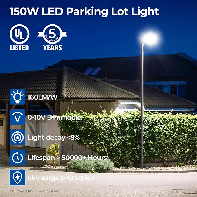 CINOTON LED Parking Lot Light - 24000LM 150W UL Listed - 0-10V Dim Dusk to Dawn - IP65 Adjustable Slipfitter Mount Outdoor Security Lighting for Yard Barn Street Court Stadium, 5000K, 100-277V, 3 Pack