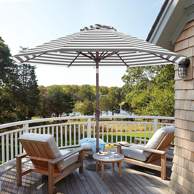ABCCANOPY OLEFIN® 5-Year No Fading 9FT Patio Umbrella, Outdoor Table Umbrella with 8 Sturdy Ribs for Deck, Backyard, Yard (Gray Stripe)
