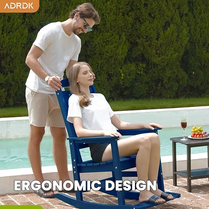 LOUNZY Outdoor Rocking Chair with Footboards Set of 6, HDPE Rocking Chair Patio Porch Rocker with 380lbs Support for Adult, Navy