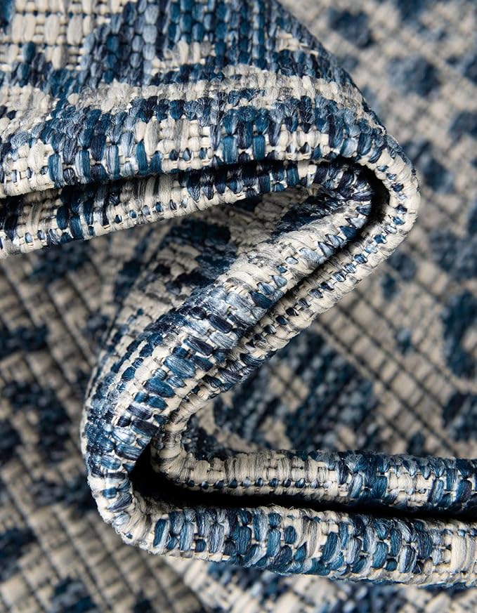 Unique Loom Outdoor Traditional Collection Area Rug - Timeworn (13' Round Blue/Gray)