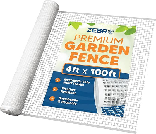 3/4" Square Mesh Plastic Fence Roll (4' x 100' - White) - Unobtrusive 4 Foot High Temporary Garden Fencing Netting to Protect Plants, Patio, Porch, Yards and Outdoor Spaces from Deer & Animals