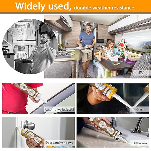 Self-Leveling RV Roof Sealant 10-Packs, Camper Roof Sealants - Flexible, Waterproof & UV-Resistant, Self-Leveling Caulking Agent Solves Problems Such as RV Leakage