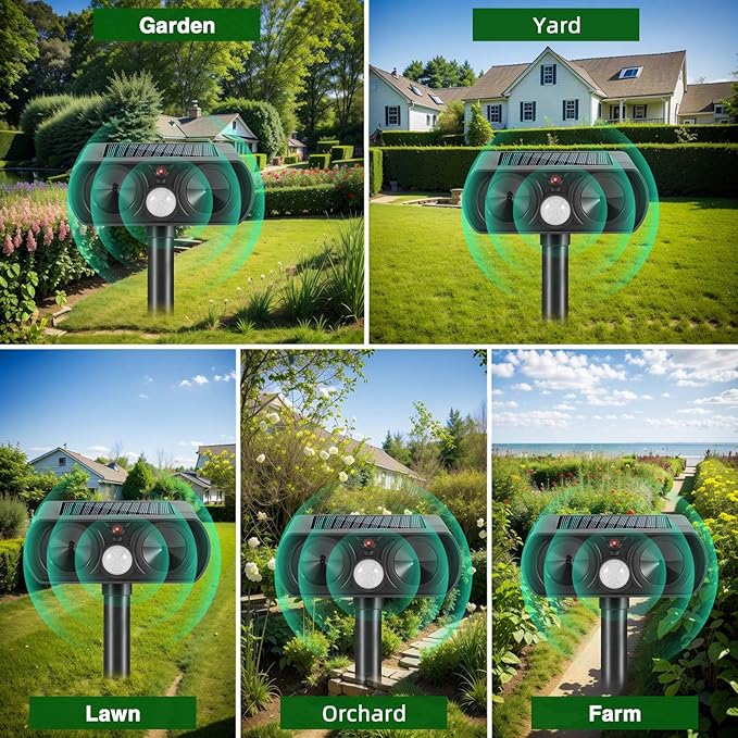 2025 Deer Repellent Device Ultrasonic Animal Repellent Outdoor Solar Animal Repeller with Motion Detection Waterproof Cat Deterrent Outdoor to Scare Rabbit Squirrel Skunk Fox Raccoon(2PACK)