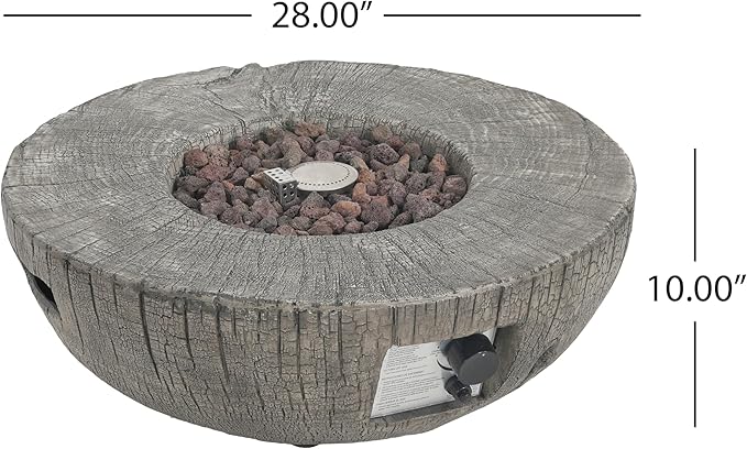 Propane Fire Pit Table, 28" MGO Firepits for Outside, Round Gas Fire Pit for Outside Patio, Propane Fire Table with Rocks and Weather Protection Cover, Not Tank Cover, 30,000BTU, Light Gray
