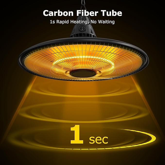 Ceiling Electric Outdoor Heater Wall-Mounted Hanging Patio 1500W Infrared Carbon Fiber Tube Heating Wall Heater for Gazebo, Balcony (Black - Circular Heating)