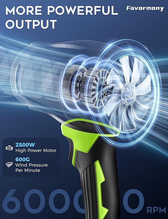 Cordless Leaf Blower, 600,000 RPM Electric Handheld Turbo Jet Blower with 2×4.0Ah Batteries and Charger for 40 Minutes Use, Portable and Lightweight for Lawn Care, Patio, Yard, Deck Cleaning (Green)