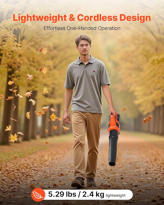 VEVOR 20V Cordless Leaf Blower with Brushless Motor, 450 CFM/110 MPH, Battery Powered Electric Leaf Blowers for Lawn Care with 2.0Ah Battery and Fast Charger