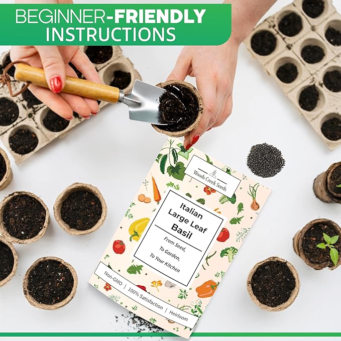 Woods Creek Seeds: Italian Large Leaf Basil Seeds for Planting - Over 2,900 Heirloom Non-GMO Italian Basil Seeds - Beginner Friendly Seed for Planting Herbs at Home, Outdoors, Indoors or Hydroponics