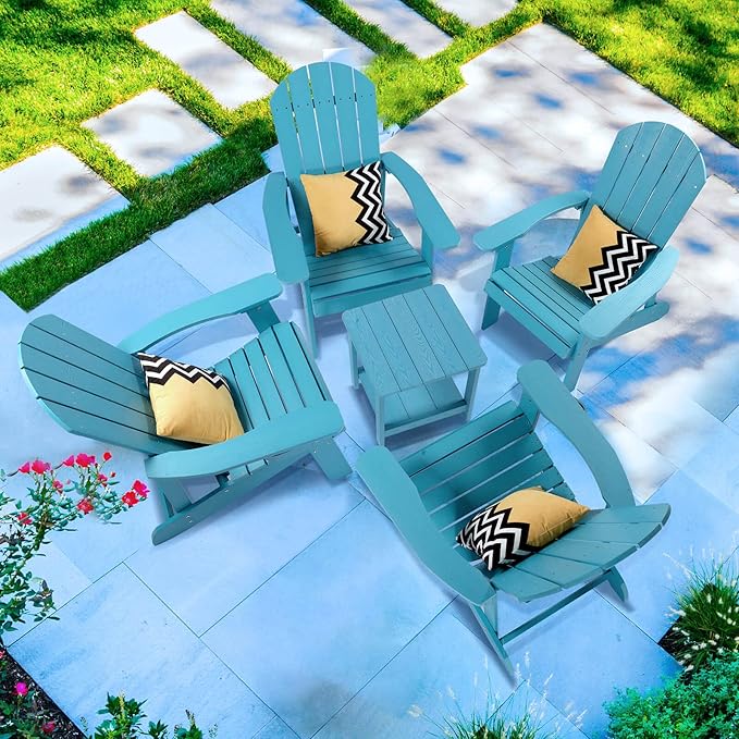 Adirondack Chair, All Weather Resistant Plastic Chairs with Cup Holder, 5 Easy Steps to Install, Outdoor Chairs for Patio, Garden, Backyard Deck, Lawn, Fire Pit - Lake Blue