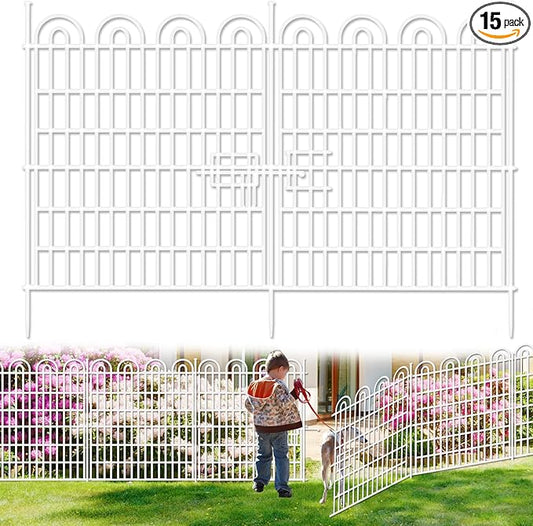 15 Panels Tall Garden Animal Barrier Fence with Gate, 33 in(H) X 36.8 ft(L) No Dig Decorative Garden Fence Outdoor for Yard, Heavy Duty Rustproof Metal Edging Border for Dog, Rabbits, White