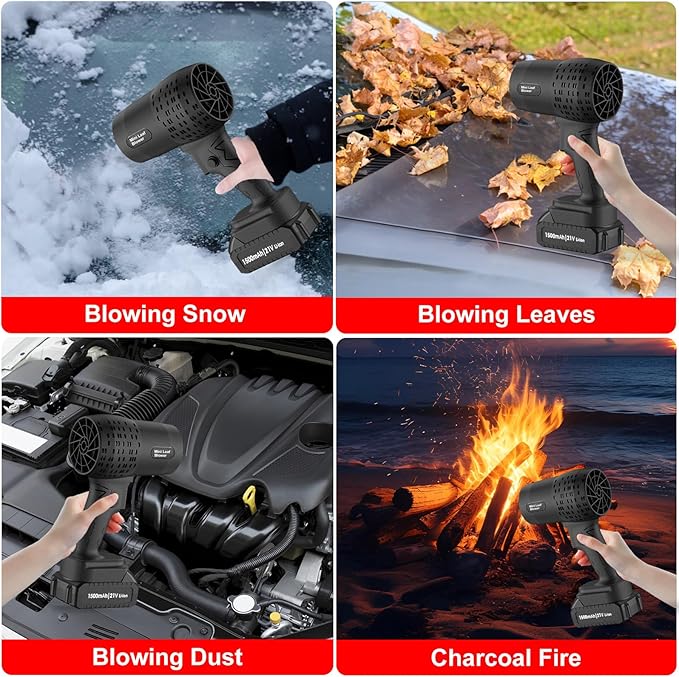 Leaf Blower with 21V*2 Pcs Batteries, 950000RPM Powerful Fan, High Variable Speed 200 MPH, Handheld Air Blower, Perfect for Car Drying, Patio Cleaning, Lawn Caring, Leaves Blowing (Black)