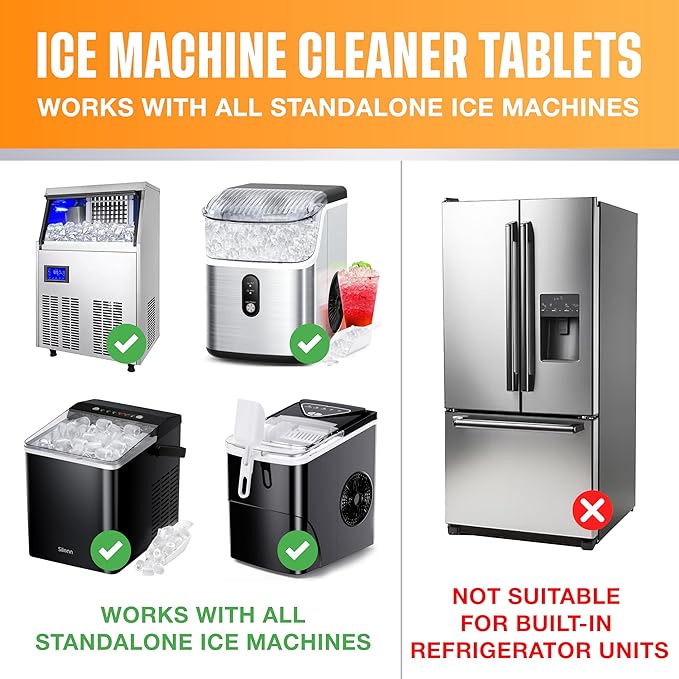 Ice Maker Cleaner & Descaler Tablets - 36 Pack Nickel-Safe Scale Remover Compatible with Frigidaire, Opal, GE Profile & Kitchenaid Countertop and Nugget Machines - Removes Mineral Build-Up & Odours