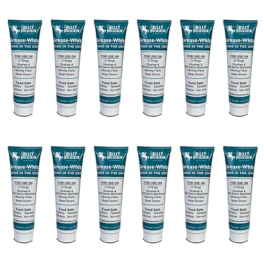 Grease-Whiz Food Grade Grease Lubricant (4oz, 12 Pack) - Lubricate Ice Cream, Slushee Machine, Beer Kegs, Pools, O Rings - Food Grade Lubricant for Commercial & Domestic Use by Billy Buckskin