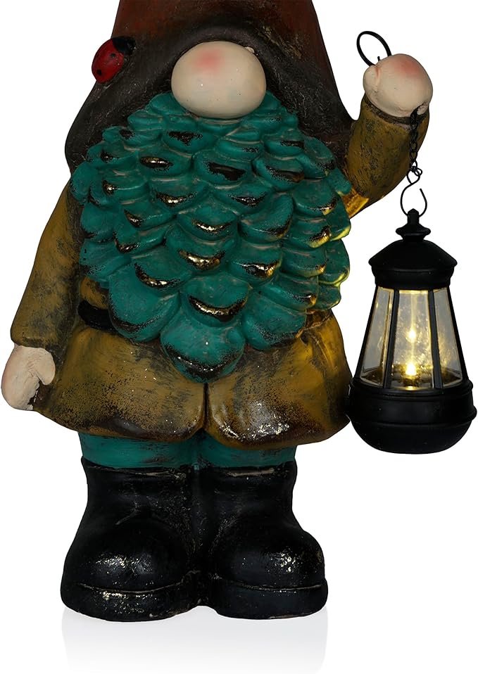 Alpine Corporation MCC856SLR Solar Vintage Gnome Holding Lamp w/Orange Hat, Whimsical Décor for Patio, Lawn & Garden, 20" H