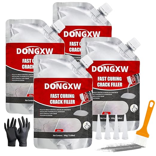 Concrete Crack Filler, Quick-Drying Waterproof Cement Crack Repair Sealant, High Elasticity Sealing Adhesive for Concrete, Weather-Resistant Caulking Glue for Joint, Outdoor(4 pcs)