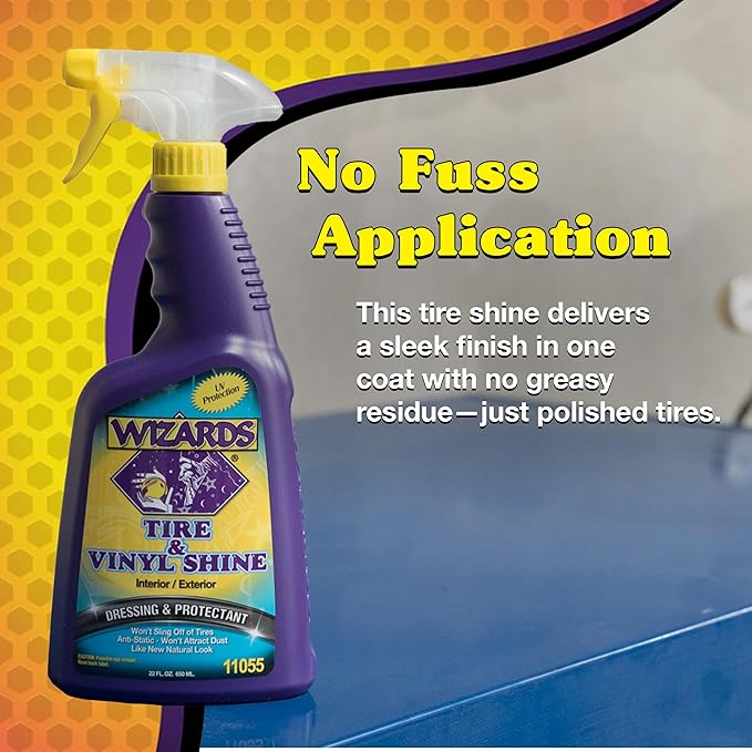 Wizards Tire and Wheel Vinyl Shine - Dressing and Protectant Spray - Professional Automotive Detailing Spray Bottle Refill - Cleans and Protects Tires, Wheels and Trim - 22 oz (Pack of 2)