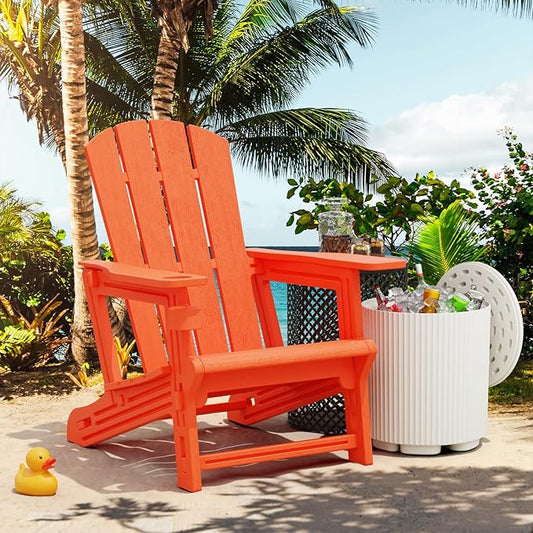 FONTOI Adirondack Chair, Patio Chairs with Cup Holder, Plastic Adirondack Without Screws Install, Outdoor Funiture for Backyard Garden Lawn Beach, 400 LBS Capacity, Orange