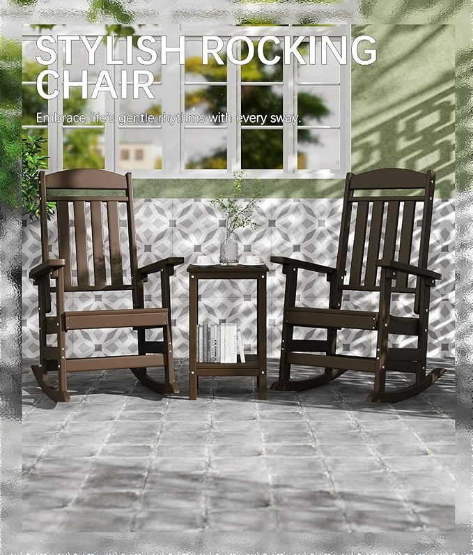 FOOWIN Outdoor Rocking Chair Set of 8, High Back Patio Rocking Chair, HDPE All Weather Resistant Porch Rocker for Adult, Oversized Rocking Chairs for Garden, Lawn, Indoor & Outdoor Use, Coffee