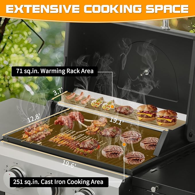 CIG GARDEN 3-Burner Propane Gas Grill,Outdoor Barbecue Grill with Side Tables and Wire Enamel Cooking Grids,31,500 BTU Output Stainless Steel BBQ Grill for Patio Garden Camping Backyard