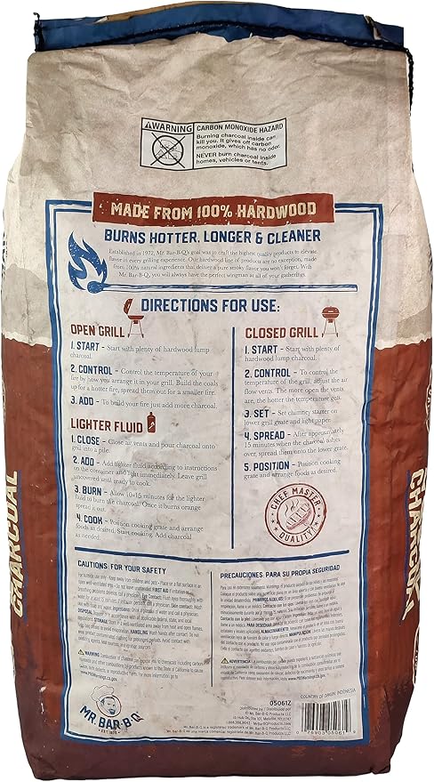 16 LB. All Natural Hardwood Lump Charcoal by Mr. Bar-B-Q - Premium Natural Charcoal for Grilling, BBQ, Smoking, Kamado & Kettle Grills - Burns Hotter & Longer - Smoky Flavor, Low Ash & Easy to Light