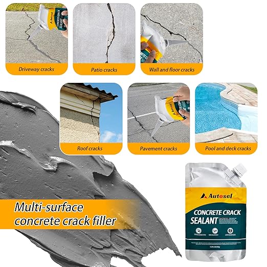 Concrete Crack Filler, High Elasticity Cement Crack Repair Sealant, Self-Leveling Waterproof Caulking Glue for Driveways, Walkways, Patios, Outdoor Concrete Joint Repair-2 PCS