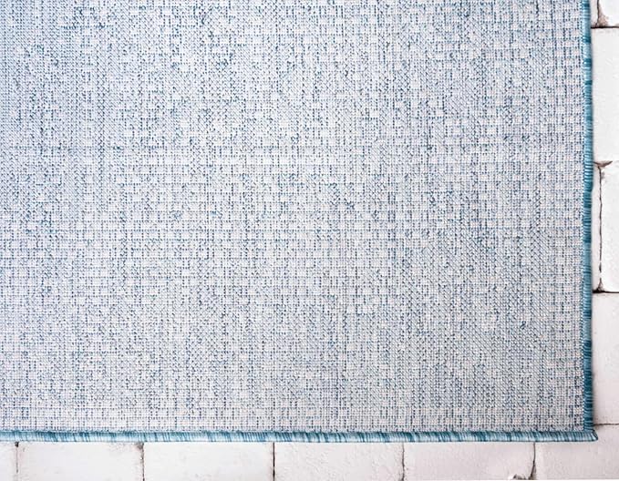Unique Loom Outdoor Traditional Collection Area Rug - Timeworn (4' 1" x 6' 1" Rectangle, Light Aqua/ Gray)