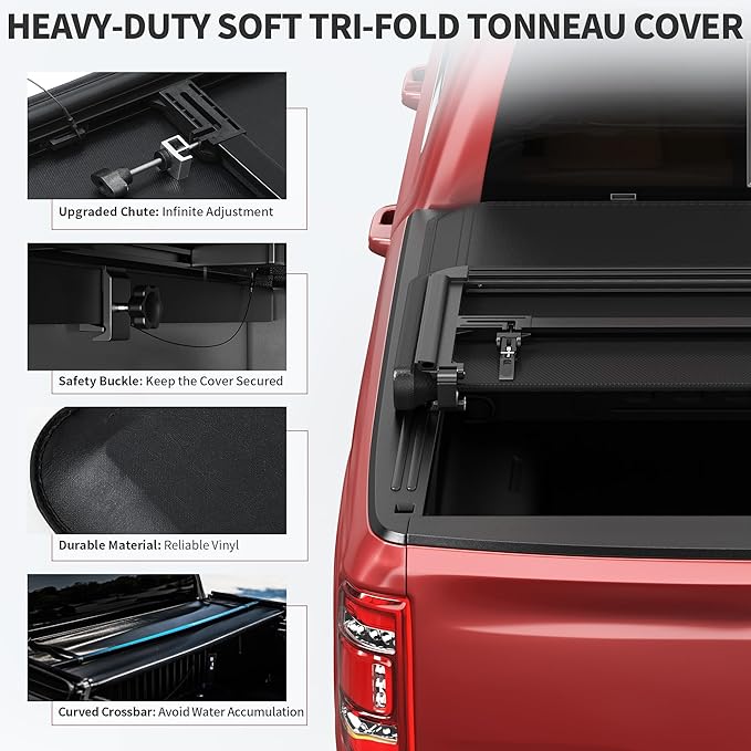 oEdRo Upgraded Tri-Fold Truck Bed Tonneau Cover Compatible with 2014-2018 Chevy Silverado/GMC Sierra 1500 5.8 Feet Bed, Fleetside