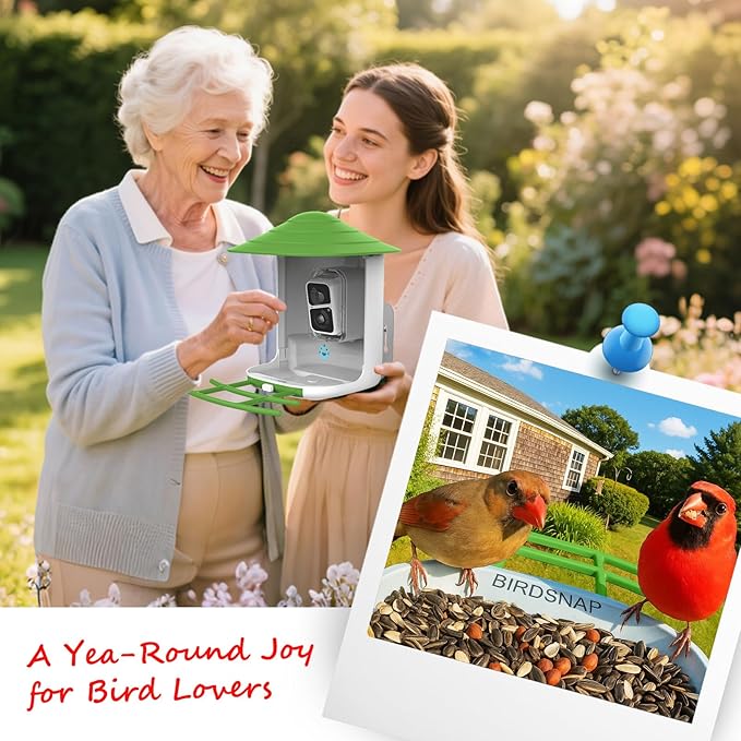 birdsnap® TUC Bird Feeder with Camera 2K HD, Solar Panel 32GB Card 4-in-1 Perch, 160°View Auto Detect & Notify AI Identify Video Bird Camera Wireless Outdoors Ideal Gift for Birds Lover