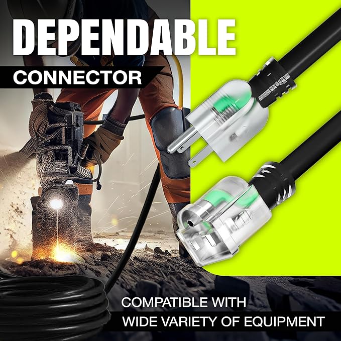 10ft Outdoor/Indoor Extension Cord 10/3 Gauge Ultra Heavy Duty 3 Prong SJTW, Waterproof, Flexible Cold-Resistant Long Power Cord,15A 125V 1875W, Black by LifeSupplyUSA