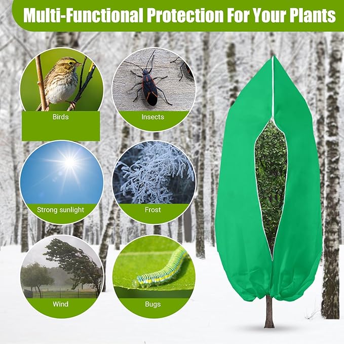 4 Pack Winter Plant Covers Freeze Protection, Frost Blankets Cloths With Zipper/Drawstring, Frost Cloths for Outdoor Plants Protecting Fruit Tree Potted Plants from Freezing(31.5" x 47.3",Green)